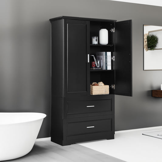Vimora™ - Tall Black Bathroom Storage Cabinet with Adjustable Shelf and Drawers
