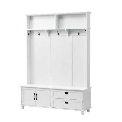 Vimora™ - Modern Hall Tree with Storage Cabinet, 2 Drawers & 5 Hooks in White