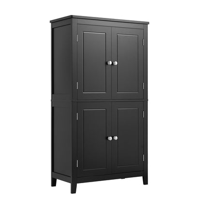Vimora™ - Elegant Black Bathroom Floor Storage Cabinet with 4 Doors and Adjustable Shelves