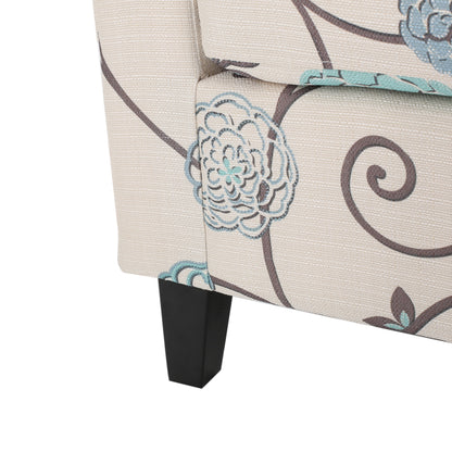 Vimora™ - White and Blue Fabric Club Chair with Birch Wood Legs