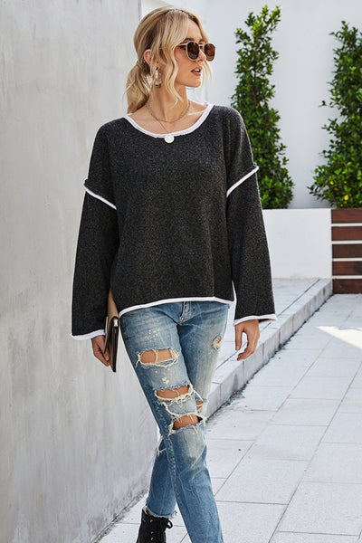 Angel Wings Round Neck Dropped Shoulder Sweater