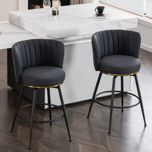 Vimora™ - Elegant Gray Adjustable Swivel Bar Stools with High Backrest (Set of 2)