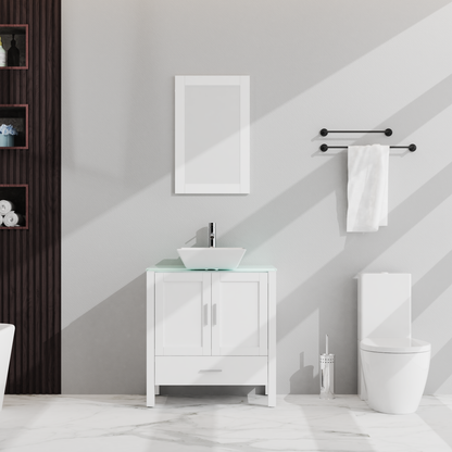 Vimora™ - 30" White Bathroom Vanity & Sink Combo with Mirror and Glass Top