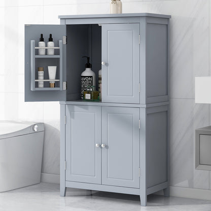 Vimora™ - Elegant Grey Bathroom Storage Cabinet with 4 Doors and Adjustable Shelves