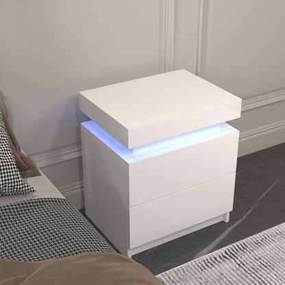 Vimora™ - Modern White Nightstand with 2 Drawers & LED Lights