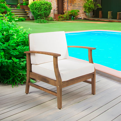 Vimora™ - Cream Acacia Wood Club Chair with Slat Panel Design