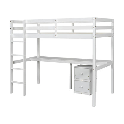 Vimora™ - Twin Loft Wood Bed with Built-in Desk, Storage Cabinet, Guardrails, and Ladder