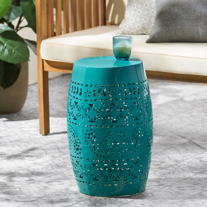 Vimora™ - Teal Lace Cut Iron Side Table