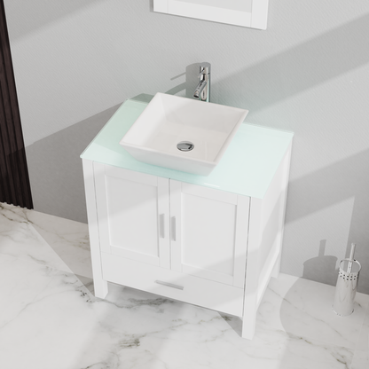 Vimora™ - 30" White Bathroom Vanity & Sink Combo with Mirror and Glass Top