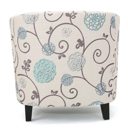 Vimora™ - White and Blue Fabric Club Chair with Birch Wood Legs