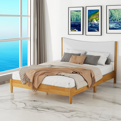 Vimora™ - Queen Size Rubber Wood Bed with Teddy Velvet Upholstered Headboard & Storage