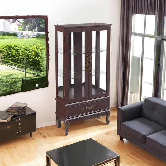 Vimora™ - Elegant Dark Cherry Curio Cabinet with Adjustable Glass Shelves and Illuminated Display