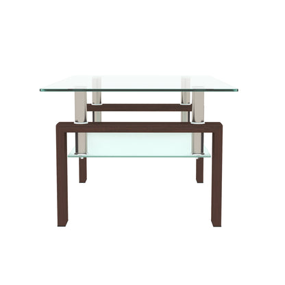 Vimora™ - Modern Rectangle Walnut Glass Coffee Table with Double Layer Storage