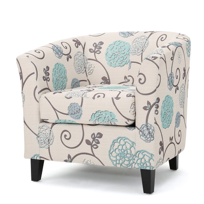 Vimora™ - White and Blue Fabric Club Chair with Birch Wood Legs