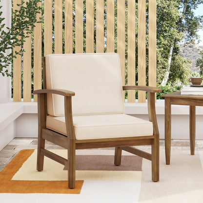 Vimora™ - Cream Acacia Wood Club Chair with Slat Panel Design