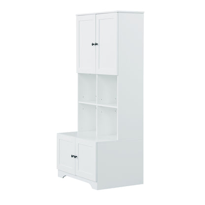 Vimora™ - Tall White Bathroom Storage Cabinet with 4 Doors and Adjustable Shelves