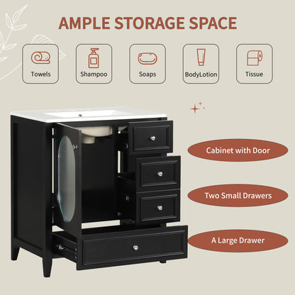 Vimora™ - Black Bathroom Vanity with Sink, Solid Wood, 3 Drawers & Moru Glass Door