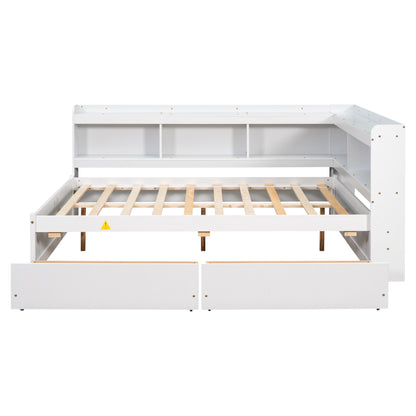 Vimora™ - Full Bed with L-shaped Bookcases and Storage Drawers in White