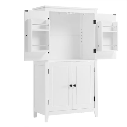 Vimora™ - Elegant White Bathroom Floor Storage Cabinet with Adjustable Shelves & 4 Doors
