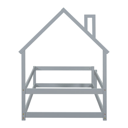 Vimora™ - Twin Size Grey House-Shaped Bed with Guardrails & Pine Wood Frame