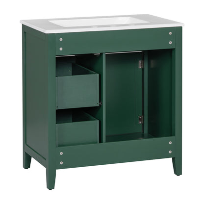 Vimora™ - 30" Green Bathroom Vanity with Sink, Cabinet, and Drawers, Solid Wood Construction
