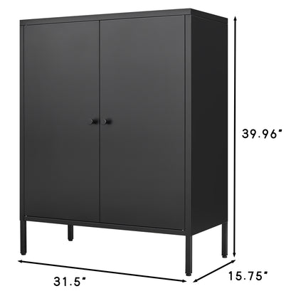 Vimora™ - Kitchen Buffet Server Table with Doors, Metal Sideboard Console Cabinet in Black