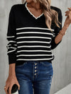 Angel Wings Striped V-Neck Drop Shoulder Sweater