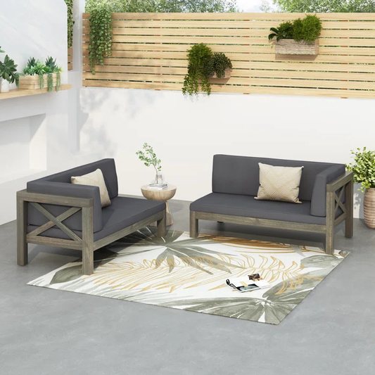 Vimora™ - Dark Grey Acacia Wood X-Back Corner Bench Set for 4 with Water-Resistant Cushions