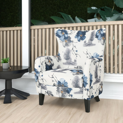 Vimora™ - Modern Retro Printed Fabric Cushioned Club Chair, White and Blue Patterned Armchair