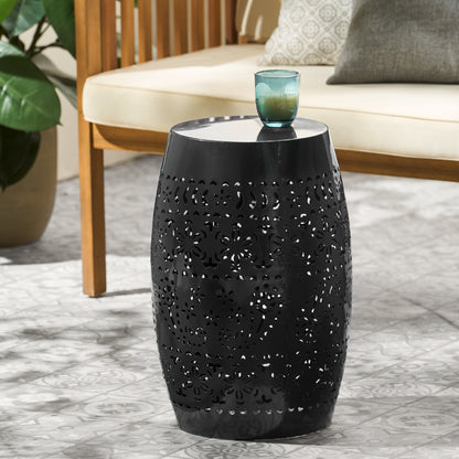 Vimora™ - Modern Black Iron Ruby Side Table with Lace Cut Design