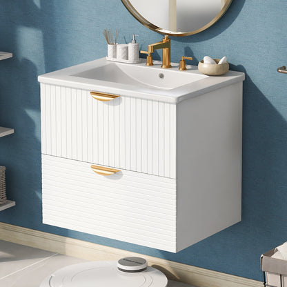 Vimora™ - Modern 24-Inch White Wall-Mounted Bathroom Vanity with 2 Drawers
