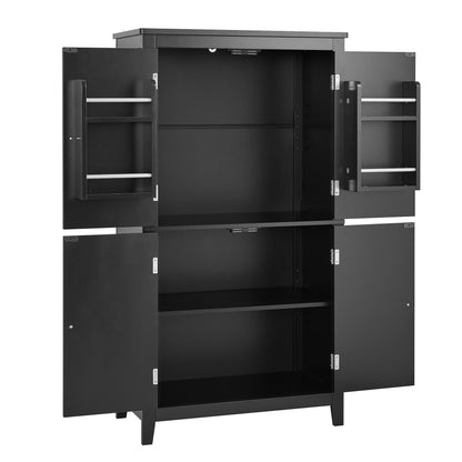 Vimora™ - Elegant Black Bathroom Floor Storage Cabinet with 4 Doors and Adjustable Shelves