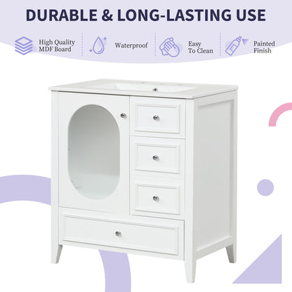 Vimora™ - White Bathroom Vanity with Sink, 3 Drawers, Solid Wood & MDF Cabinet