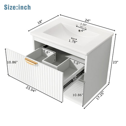 Vimora™ - Modern 24-Inch White Wall-Mounted Bathroom Vanity with 2 Drawers