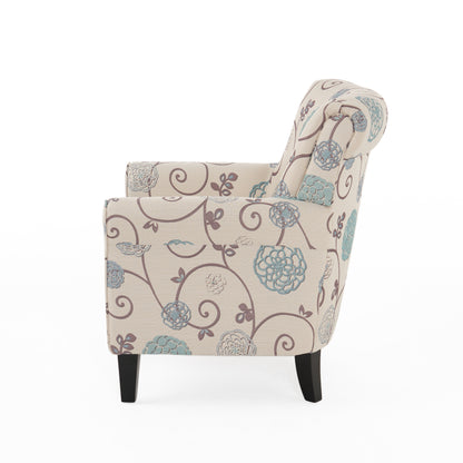 Vimora™ - Jasmine Club Chair in Blue Floral Fabric with Chic Rolled Armrests