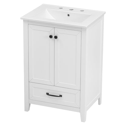 Vimora™ - 24" White Bathroom Vanity with Sink, Solid Wood & MDF, Ample Storage, Modern Design