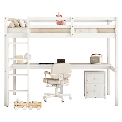 Vimora™ - Twin Loft Wood Bed with Built-in Desk, Storage Cabinet, Guardrails, and Ladder