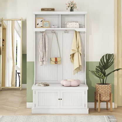 Vimora™ - White Hall Tree with Storage Shoe Bench and Coat Racks