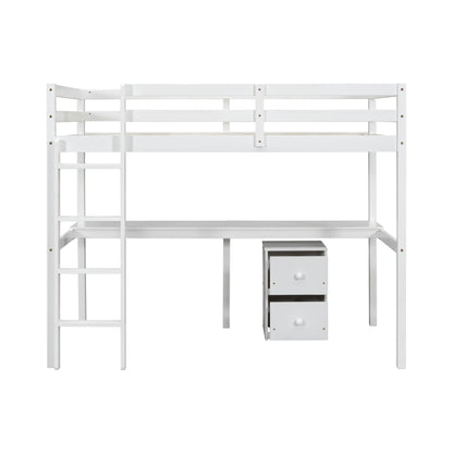 Vimora™ - Twin Loft Wood Bed with Built-in Desk, Storage Cabinet, Guardrails, and Ladder