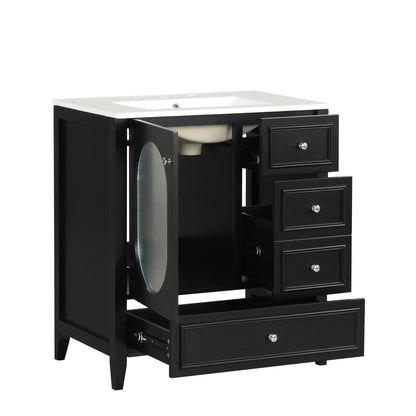 Vimora™ - Black Bathroom Vanity with Sink, Solid Wood, 3 Drawers & Moru Glass Door
