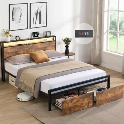 Vimora™ - Queen Size LED Bed Frame with Storage Headboard, Drawers & Charging Station