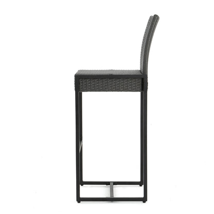 Vimora™ - Grey Polyethylene Rattan Outdoor Wicker Barstool Set of 2