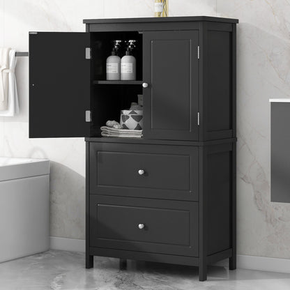 Vimora™ - Black MDF Bathroom Storage Cabinet with Doors, Drawers & Adjustable Shelf