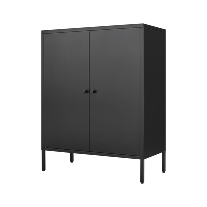 Vimora™ - Kitchen Buffet Server Table with Doors, Metal Sideboard Console Cabinet in Black
