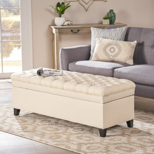 Vimora™ - Contemporary Beige Storage Ottoman with Button-Tufted Design