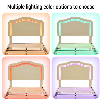 Vimora™ - Full Size Velvet LED Bed Frame with Adjustable Headboard
