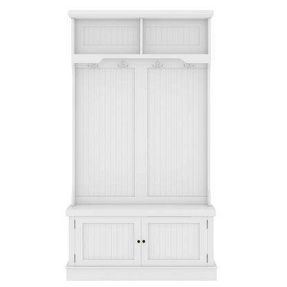 Vimora™ - White Hall Tree with Storage Shoe Bench and Coat Racks