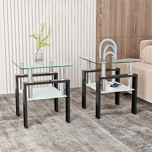 Vimora™ - Modern Tempered Glass Square Coffee Table (Set of 2)
