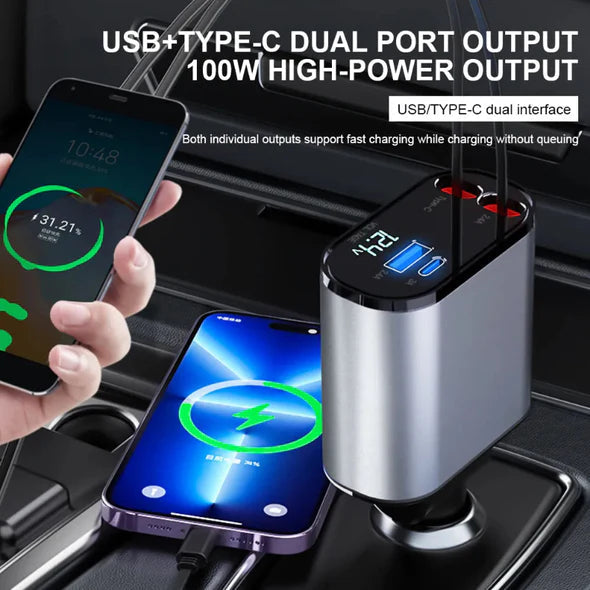 4 In 1 Retractable Car Charger™ - Efficient Charging Solution for All Devices 1