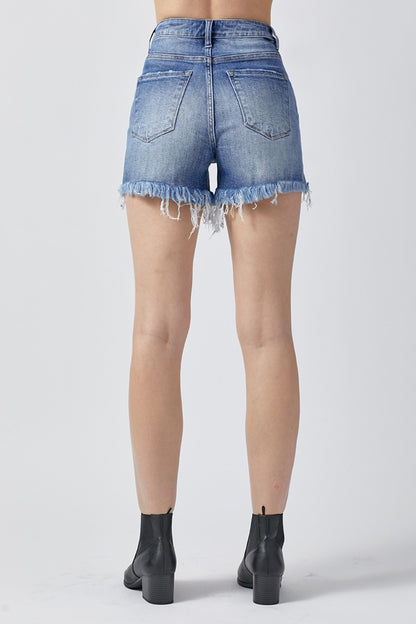 RISEN Raw Hem Asymmetrical Waist Denim Shorts